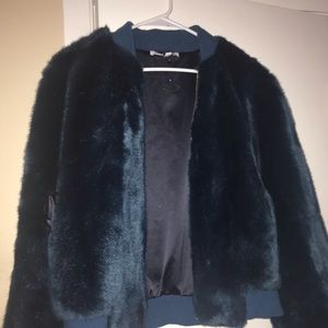 Teal Elizabeth and James faux fur coat